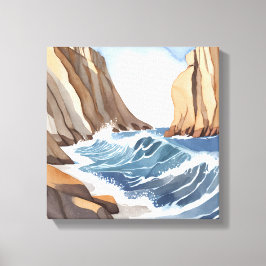 Oceaan golven breken | Kust strand aquarel Canvas Afdruk