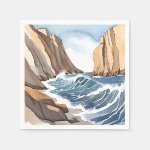 Oceaan golven breken   Kust strand aquarel Servet