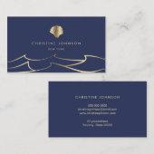 oceaan golven gouden zeeschelp op blauw visitekaartje (Voorkant / Achterkant)