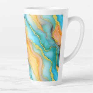 Oceaan golven in turquoise en geel-oranje patroon latte mok