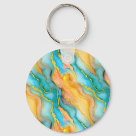 Oceaan golven in turquoise en geeloranje patroon sleutelhanger