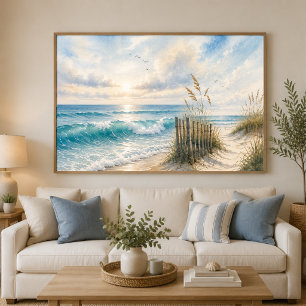 Oceaan golven kustposter   Aquarel wandkunst Poster