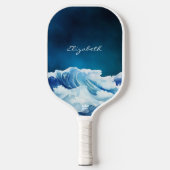 Oceaan golven marineblauwe naam script pickleball paddle (Voorkant)
