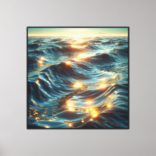 Oceaan golven met gouden zonlicht glans – Abstract Canvas Afdruk