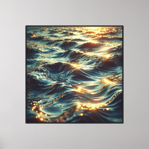 Oceaan golven met gouden zonlicht reflectie canvas afdruk