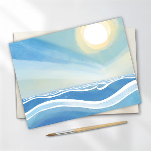 Oceaan golven   Moderne blauwe aquarel ansichtkaar Briefkaart