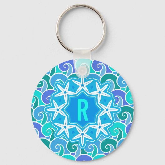 Oceaan golven Nautilus strand zeester monogram bla Sleutelhanger (Voorkant)