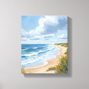 Oceaan golven   Schilderij van strand kust Canvas Afdruk