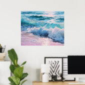 Oceaan golven slaan op de kustlijn poster (Thuiskantoor)