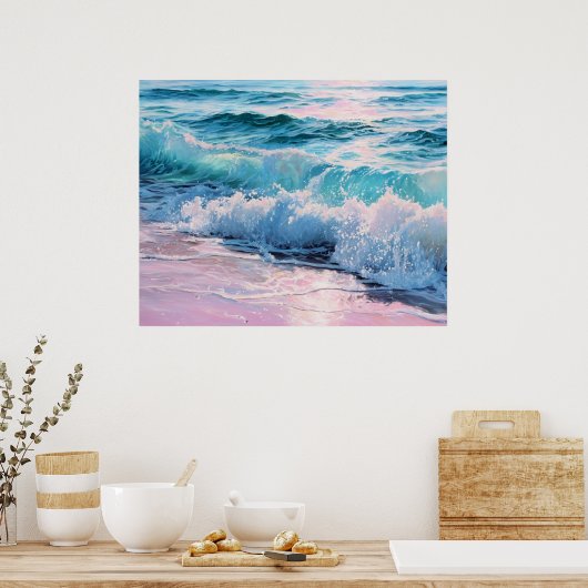 Oceaan golven slaan op de kustlijn poster (Keuken)