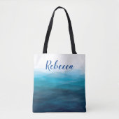 Oceaan golven strand waterverf tas, turquoise tote bag (Voorkant)