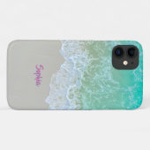 Oceaan golven, strand zand, Roze Script Naam Case-Mate iPhone Case (Achterkant (horizontaal))
