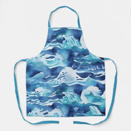 Oceaan golven | Teal Waterverf Aqua Blauw Schort