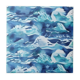 Oceaan golven | Teal Waterverf Aqua Blauw Tegeltje