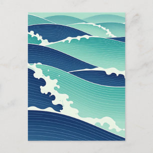 Oceaan golven turquoise Japanse stijl Briefkaart