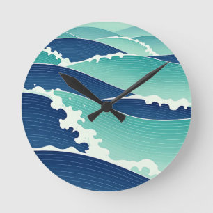 Oceaan golven turquoise Japanse stijl Ronde Klok