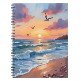 Oceaan golven zonsondergang | Olie Schilderij Kust Notitieboek
