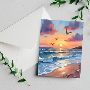 Oceaan golven zonsondergang olieverfschilderij kus