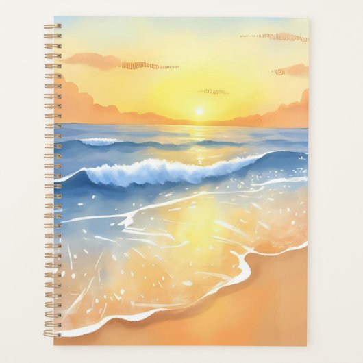 Oceaan golven zonsondergang | Strand aquarel Planner (Voorkant)