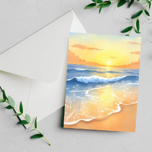 Oceaan golven zonsondergang strand aquarel schilde