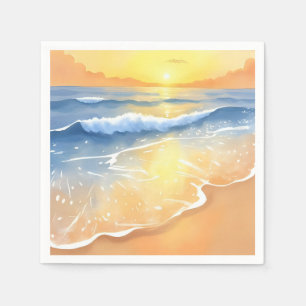Oceaan golven zonsondergang Strand aquarel Servet