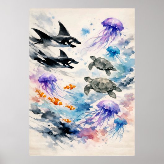 Oceaan Harmonie Waterverf Zeeleven Kunst Poster (Voorkant)