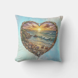 Oceaan Hart Kustgolf Zeeschildpad Strand Zonsonder Kussen