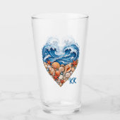 Oceaan Hartgolven en Schelpen – Kust Personaliseer Glas (Voorkant)