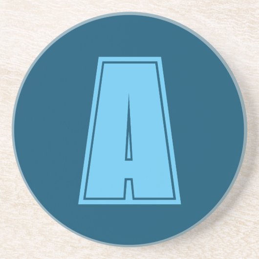 Oceaan & Hemelblauwe Initiële Monogram Calligrafie Zandsteen Onderzetter (Voorkant)