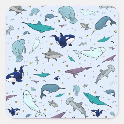 Oceaan in Blauw Vierkante Sticker (Voorkant)