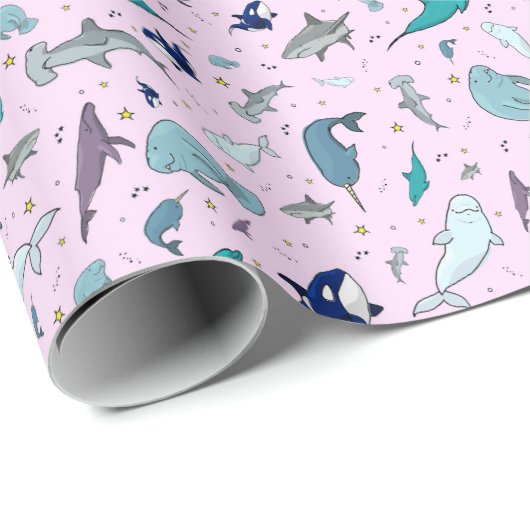 Oceaan in roze cadeaupapier (Rol Hoek)