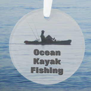 Oceaan Kayak Vissen Zwarte Silhouet Kayakken Blauw Ornament