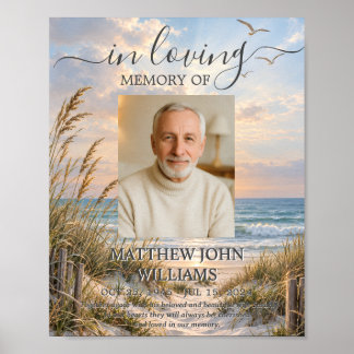 Oceaan Kust Man Vrouw Foto Begrafenis Herdenking Poster