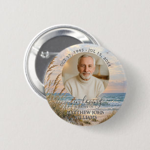 Oceaan kust zonsondergang mannelijke foto rouwkaar ronde button 5,7 cm