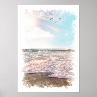 Oceaan Landschap - Aquarel Poster