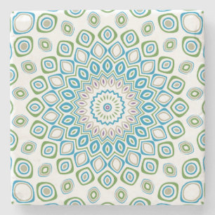 Oceaan Mandala in Blauw en Grijs en Wit Stenen Onderzetter