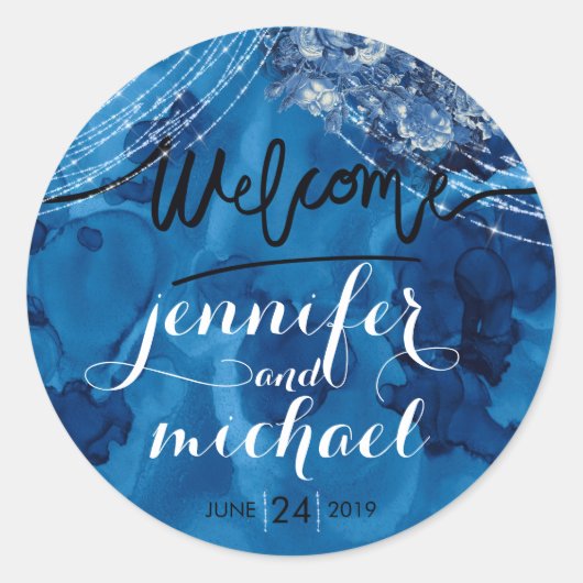 Oceaan marine ombre blauwe welkom ronde sticker (Voorkant)
