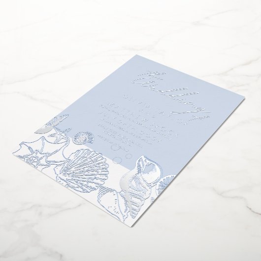 Oceaan Moderne Echt Zilveren Folie Trouw Uitnodigi Folie Uitnodiging (Gedraaid)