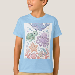 Oceaan Mozaïek T-Shirt - Cute Walvis Schildpad Oct