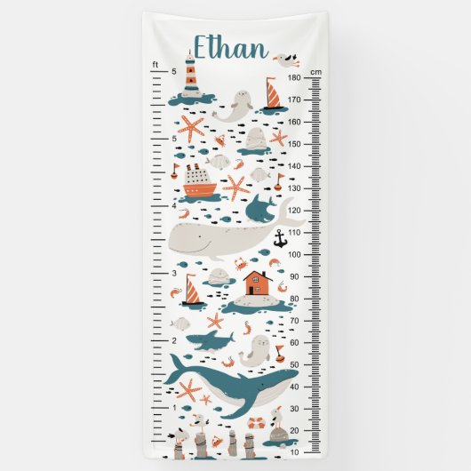 Oceaan Nautical | Vinyl Groeimeter Spandoek (Verticaal)