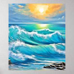 Oceaan omhelzing: Golfkunst Poster