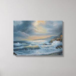 Oceaan onder een stormachtige druk van het canvas afdruk