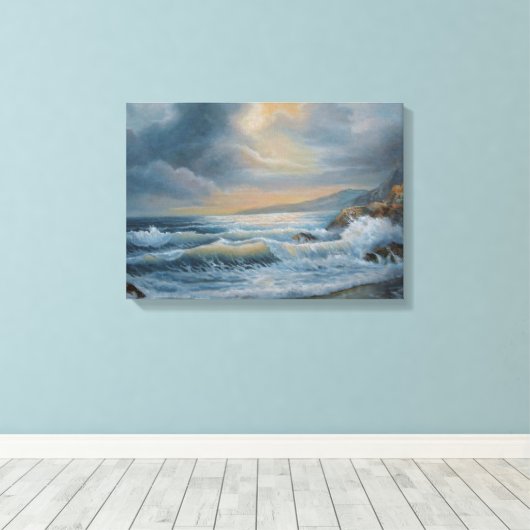 Oceaan onder een stormachtige hemel canvas print (Insitu (Houten vloer))