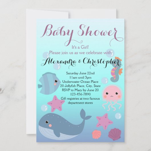 Oceaan Onderwater Zee Dier Strand Meisje Baby show Kaart (Voorkant)