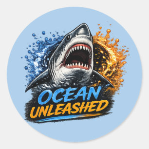 Oceaan Ontsnapte Haai – Kordate Blauwe en Oranje S Ronde Sticker