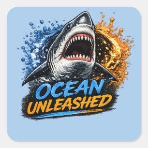 Oceaan Ontsnapte Haai – Kordate Blauwe & Oranje Sp Vierkante Sticker