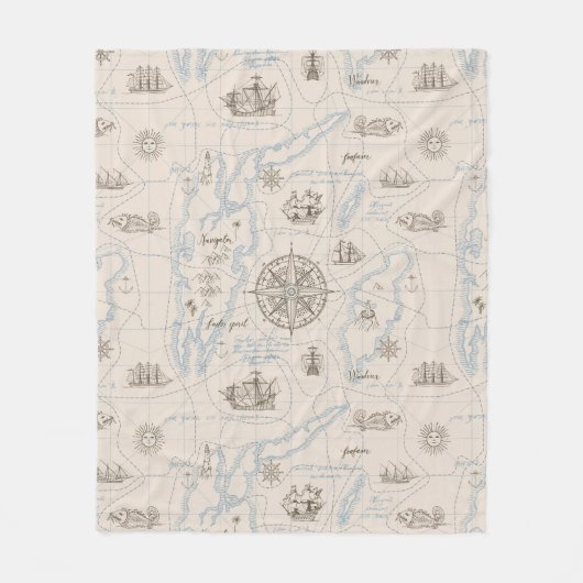  oceaan plattegrond fleece deken (Voorkant)