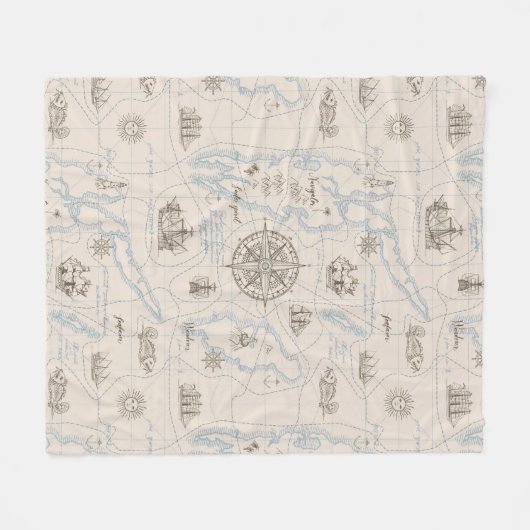  oceaan plattegrond fleece deken (Voorkant (Horizontaal))