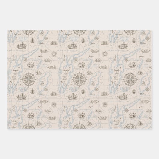 oceaan plattegrond inpakpapier vel (Voorkant 2)