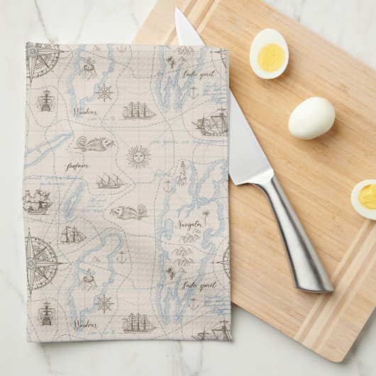  oceaan plattegrond theedoek (Quarter Fold)